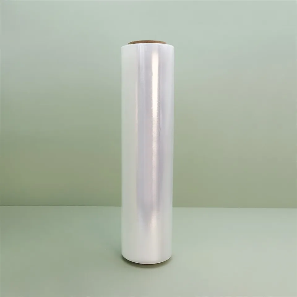 transparent plastic stretch film on a roll